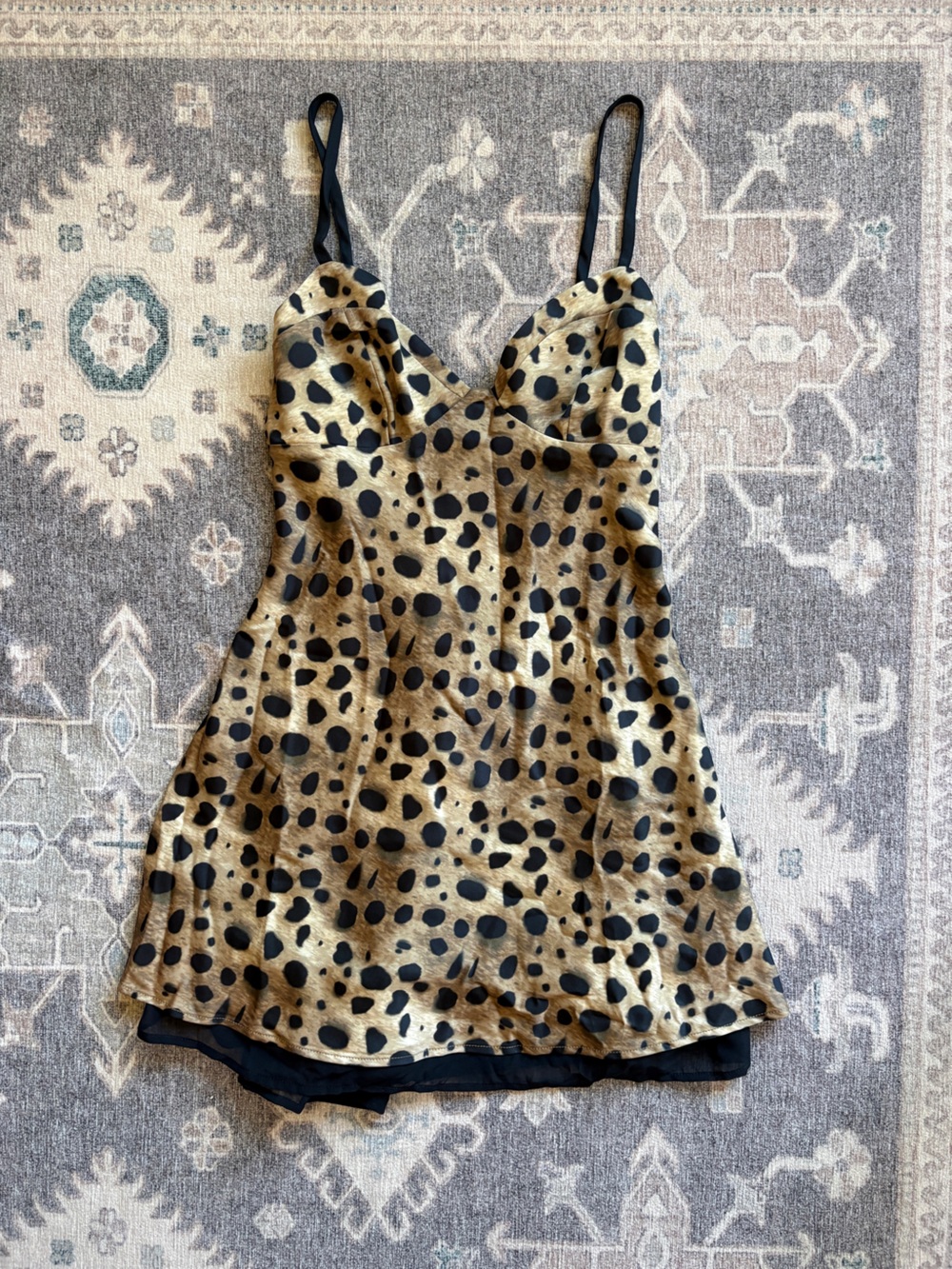 Frankie's Bikinis Tan and Black Animal-Print Bias Babydoll Dress